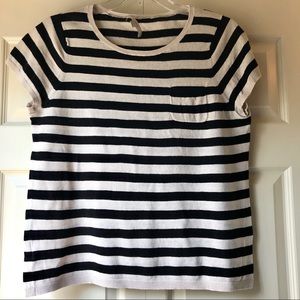 LOFT Black and Tan Striped Sweater, Short Sleeves